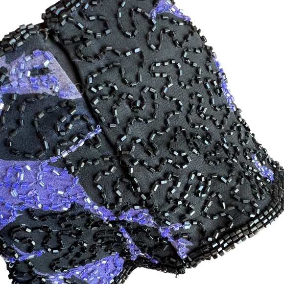 Vintage Andretta Donatello Hand Beaded Black/Purple Halter Backless Top Large - Picture 7 of 9